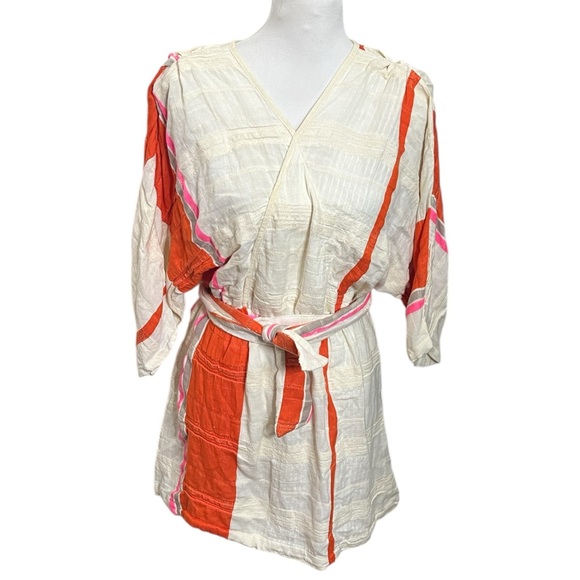 Ace & Jig Belted Tunic Dress Women's Small Cream Stripe Gauze Boho Chic Style - Picture 2 of 8